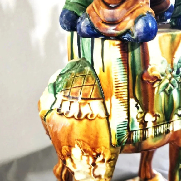 Vtg Chinese Glazed Tang Dynasty Style Pottery Sancai Camel With Musicians 14" - Picture 8 of 12